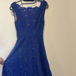 Anthropologie Royal Blue Floral Lace Handkerchief Hem Midi Dress
